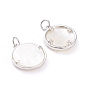 Brass Micro Pave Clear Cubic Zirconia Pendants, with Jump Rings and Natural Shell, Long-Lasting Plated, Flat Round