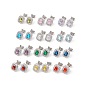 Cubic Zirconia & Rhinestone Rectangle Stud Earrings, Stainless Steel Color Plated 304 Stainless Steel Jewelry for Women