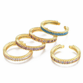 Brass Micro Pave Cubic Zirconia Cuff Rings, Open Rings, Real 16K Gold Plated, Cadmium Free & Nickel Free & Lead Free