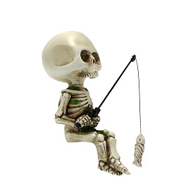 Resin Halloween Skeleton Fishing Ornament, for Garden Home Decoration