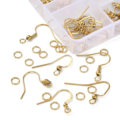 50Pcs 5 Style 304 Stainless Steel Earring Hooks, Ear Wire, with 50Pcs Jump Rings, Cadmium Free & Nickel Free & Lead Free
