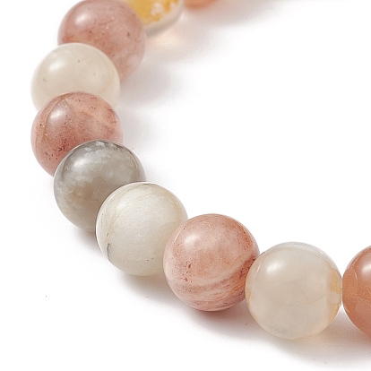 Bracelet extensible perlé tête de bouddha en pierres précieuses naturelles et alliage pour femme