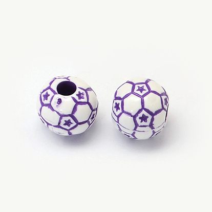Perles acryliques de style artisanal de ballon de football / soccer, perles de sport, 12mm, trou: 4 mm, environ 580 pcs / 500 g