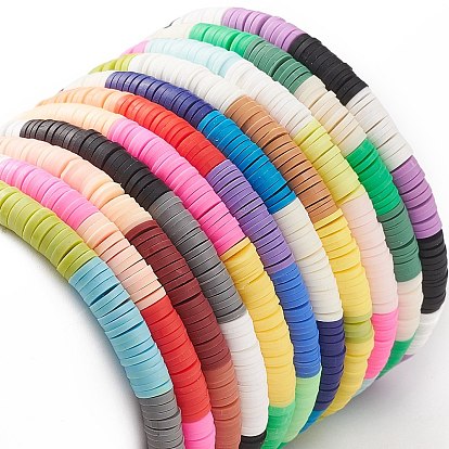 11 pcs 11 ensemble de bracelets extensibles de surfeur de disque d'argile polymère faits à la main de couleur, bracelets empilables preppy pour femmes