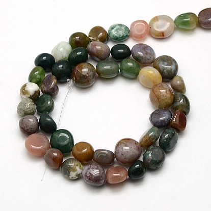 Natural Indian Agate Nuggets Bead Strands, Tumbled Stone, 8~12x8~12mm, Hole: 1mm, about 39~41pcs/strand, 16.14 inch