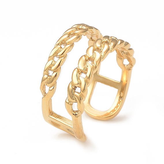 Placage ionique (ip) 304 anneau de manchette ouvert en forme de chaînes gourmettes en acier inoxydable, anneau creux pour femme