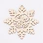 Undyed Wooden Pendants, Snowflake, for Christmas Theme