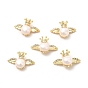 Brass Micro Pave Cubic Zirconia Pendants, with Pearl, Wing with Crown Charm