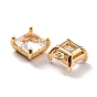 Rack Plating Brass Glass Charms, Long-Lasting Plated, Square