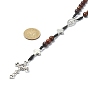 Colliers de perles chapelet en bois, alliage vierge marie avec collier pendentif croix pour femme