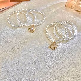 3 pcs 3 ensemble de bracelets extensibles en perles naturelles de style, bracelets empilables avec breloques en alliage