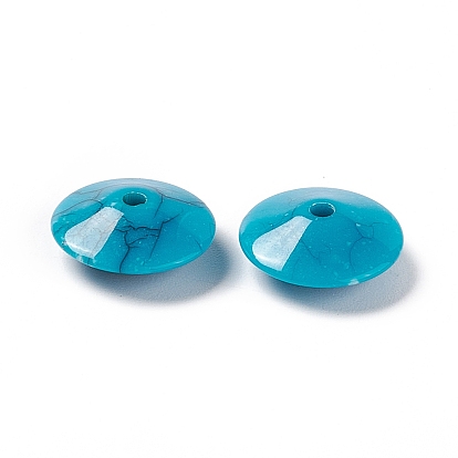 Crackle Opaque Acrylic Beads, Imitation Turquoise, Disc