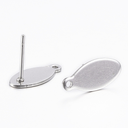 304 Stainless Steel Stud Earring Findings, with Loop and Flat Plate, Earring Post, Horse Eye