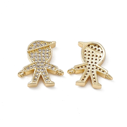 Brass Micro Pave Clear Cubic Zirconia Connetor Charms, Boy Links