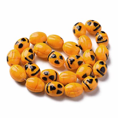 Halloween Handmade Lampwork Beads Strands, Oval with Face