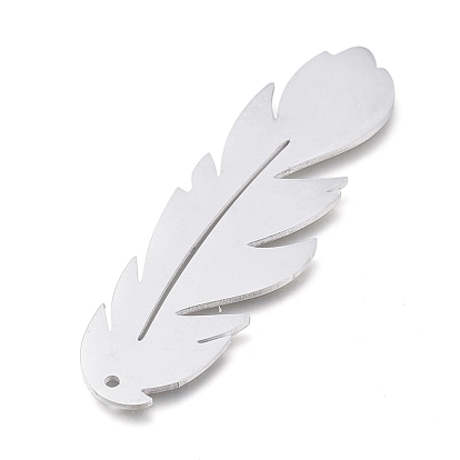 304 Stainless Steel Pendants, Manual Polishing, Laser Cut, Feather