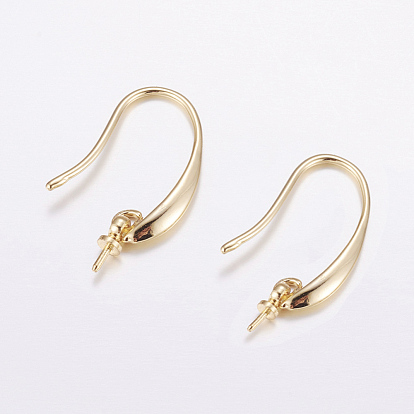 Brass Earring Hooks, For Half Drilled Beads, Long-Lasting Plated, Cadmium Free & Nickel Free & Lead Free