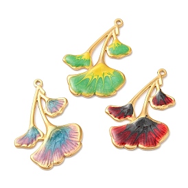 304 Stainless Steel Enamel Pendants, Real 18K Gold Plated, Ginkgo Leaf Charm