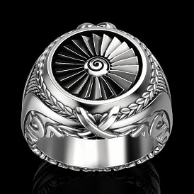 Vintage Silver Ring with Creative Heavy Metal Turbine - Punk Style, European and American.