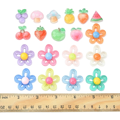 80 piezas 2 estilos conjuntos de cabujones de resina transparente, flor y fruta, formas mixtas