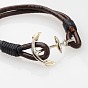Alloy Bracelets, Cowhide Leather Cord with Waxed Cotton Cord, Anchor & Helm, 190mm