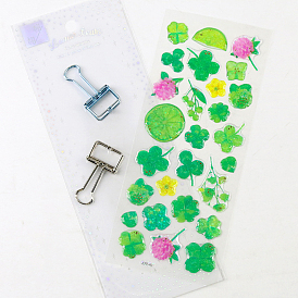 Plastic Adhesive Waterproof Stickers Set, Crystal Stickers for DIY Photo Album Tumbler Diary Scrapbook Decorative, Flower & Clover