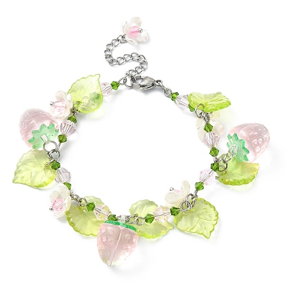 Glass & Resin & Acrylic Flower Charm Bracelet, 304 Stainless Steel Jewelry