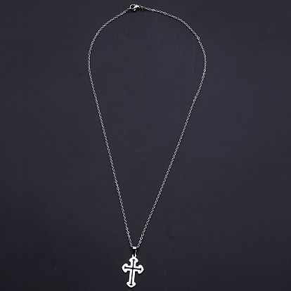 201 Stainless Steel Pendants Necklaces, with Cable Chains and Lobster Claw Clasps, Cross