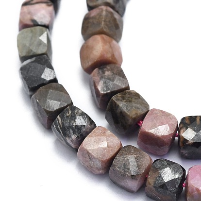 Natural Rhodonite Beads Strands, Cube, Faceted