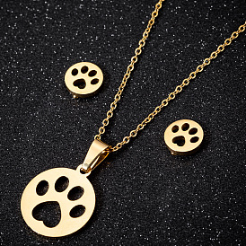 Adorable Animal Paw Print Necklace and Earring Set in Stainless Steel