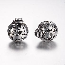 Alliage de style tibétain 3 perles gourou -hole, perles t-percées, ronde, 16x14mm, Trou: 3mm