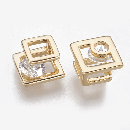 Brass Cubic Zirconia Charms, Square, Nickel Free