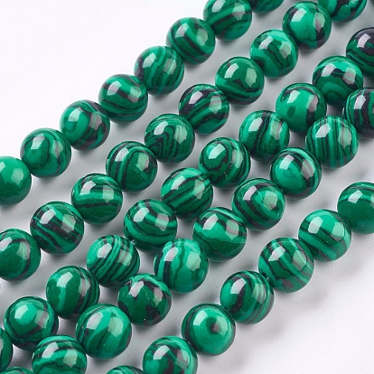 Perlas de malaquita sintética hebras, rondo, teñido