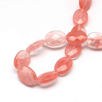 Faceted Oval Cherry Quartz Glass Beads Strands, 17x13x6mm, Hole: 1mm, about 13pcs/strand, 8.26 inch