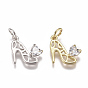 Brass Micro Pave Cubic Zirconia Stilettos Charms, with Jump Ring, Long-Lasting Plated, High-heeled Shoes