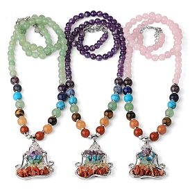 Pierres précieuses 7 collier pendentif chakra yoga méditation, collier de perles de pierre de reiki yoga pour hommes femmes