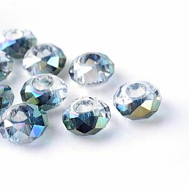 Demi-verre plaqué perles Européennes, Perles avec un grand trou   , facettes rondelle