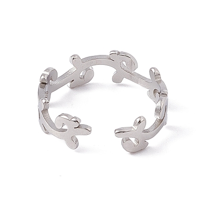 Ионное покрытие (ip) 201 открытое манжетное кольцо из нержавеющей стали с листовыми ветвями для женщин