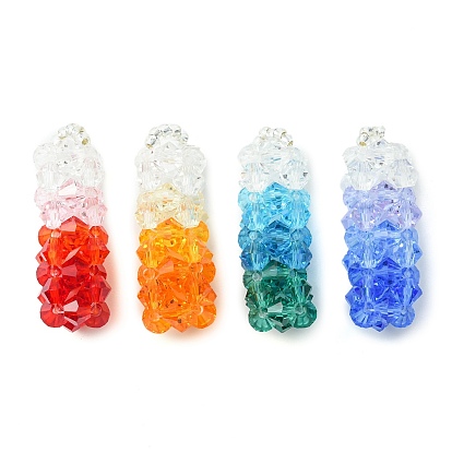 4 pcs 4 pendentifs en verre à facettes de couleur, avec des perles de rocaille