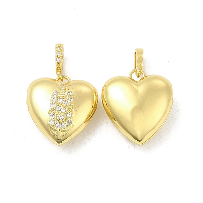Brass Micro Pave Clear Cubic Zirconia Locket Pendants, Heart with Jesus Charms