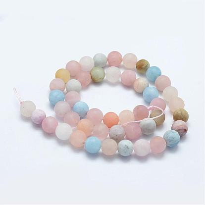 Natural Morganite Beads Strands, Frosted, Round