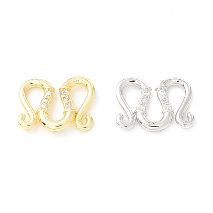 Brass Clear Cubic Zirconia S-Hook Clasps, Long-Lasting Plated