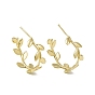 Rack Plating Brass Leaf Wrap Stud Earrings, Half Hoop Earrings for Women, Lead Free & Cadmium Free