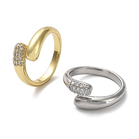 Rack Plating Brass Micro Pave Cubic Zirconia Open Cuff Rings, Teardrop, Lead Free & Cadmium Free, Long-Lasting Plated