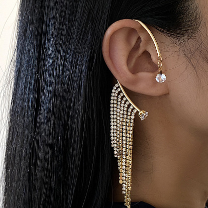 Sparkling Diamond Tassel Ear Cuff - Unique and Stylish Wrap-around Earrings