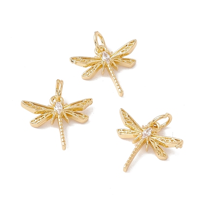 Brass Micro Pave Clear Cubic Zirconia Pendants, with Jump Ring, Cadmium Free & Lead Free, Dragonfly