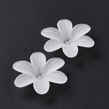 6-Petal Transparent Acrylic Bead Caps, Frosted, Flower