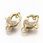 Brass Micro Pave Clear Cubic Zirconia Lobster Claw Clasps, with Jump Rings, Real 16K Gold Plated