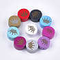 Printed Natural Maple Wood Beads, Dyed, Flat Round with Crown