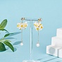 Plastic Pearl Cluster Flower with Long Tassel Dangle Stud Earrings, Gold Plated 304 Stainless Steel Jewelry for Women